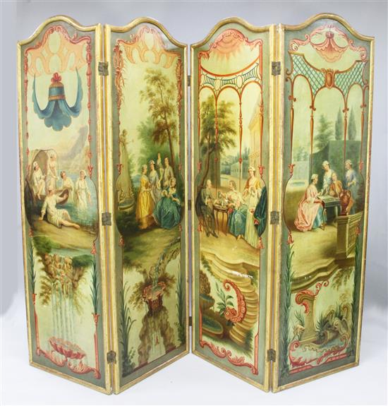 A Victorian four fold screen, each panel overall 6ft 4in. x 2ft .5in. incl. frame